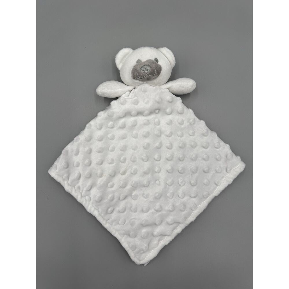 Crevent Teddy Bear Lovey Plush Baby White & Gray Security Blanket Minky Dots